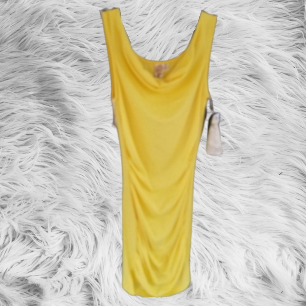 Tz) L.E.T.E.R by L.A. Glam XS Yellow Sleeveless Bodycon Midi Dress